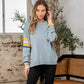 SEW IN LOVE Full Size Light Blue Contrast Stripes Long Sleeve Sweater
