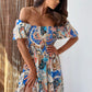Smocked Printed Off-the-Shoulders Maxi Dress