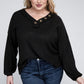 ZENANA Plus Brushed Waffle V-Neck Button Detail Sweater