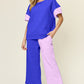DOUBLE TAKE Full Size Texture Contrast T-Shirt and Wide Leg Pants Set
