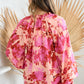 Hailey & Co Ruffle V-Neck Decor Button Floral Blouse