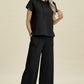 DOUBLE TAKE Full Size Texture Drawstring Short Sleeve Hoodie and Pocketed Pants Set