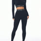 Q&S 2 Piece Black Activewear Set with Long Sleeves Crop Top and Leggings