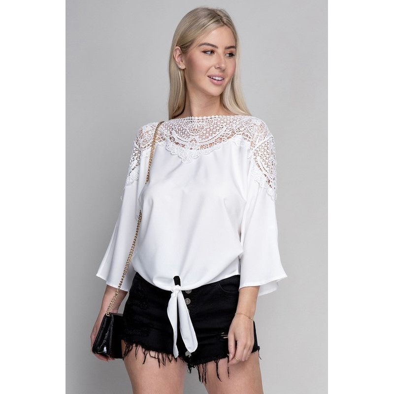 Lace trim blouse with tie