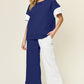 DOUBLE TAKE Full Size Texture Contrast T-Shirt and Wide Leg Pants Set