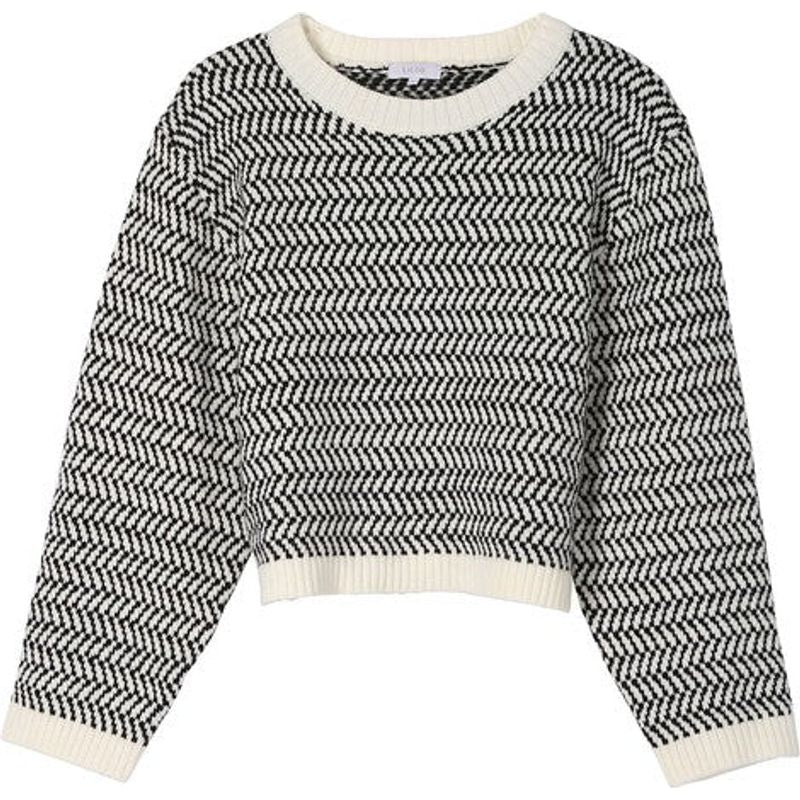 LILOU Herringbone pattern crew neck sweater