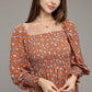 NUVI APPAREL Floral Print Shirred Ruffle Hem Dress