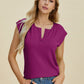 Double Take Full Size Notched Cap Sleeve Knit Top
