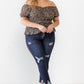 ZENOBIA Plus Size Frill Ruched Off-Shoulder Short Sleeve Blouse