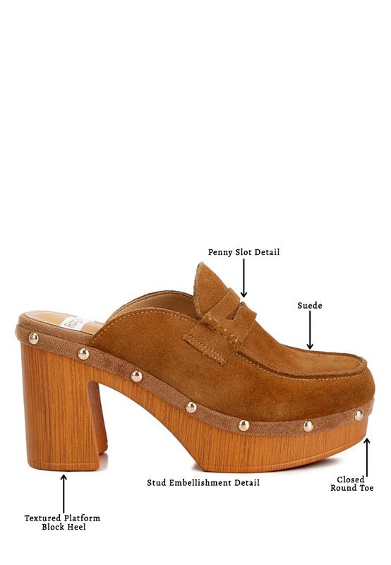 RAG & Co. Suede Platform Clogs with Stud Embellishment
