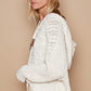 POL Cream Rib Weave Sleeves Hooded Cable Knit Sweater
