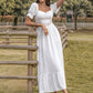 White Square Neck Flounce Sleeve Midi Dress