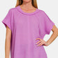 ZENANA Lavender Short Sleeves Waffle Knit Top with Exposed-Seam