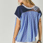 DAVI & DANI Printed Lace V-Neck Short Sleeve Loose Top