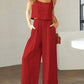Stylish 2 Piece Square Neck Top and Wide Leg Pants Set