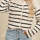 SYNZ Striped Button Up Round Neck Cardigan Sweater