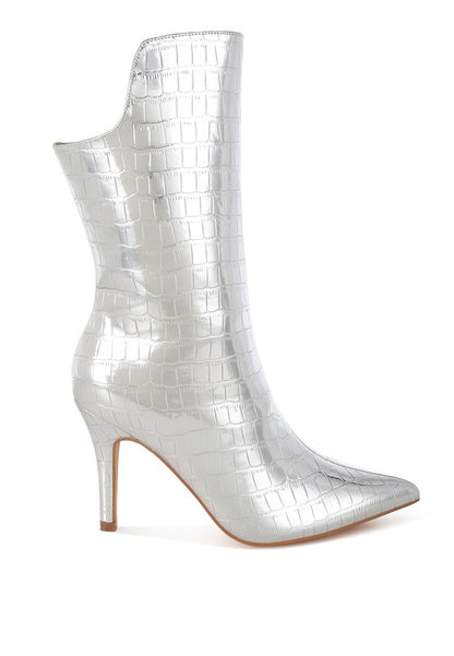 RAG & Co. Kultrus Croco Stiletto Heel Mid-Calf Boots