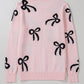 SYNZ Blush Pink Winter Sweater with Bow Pattern Bow