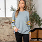 SEW IN LOVE Full Size Light Blue Contrast Stripes Long Sleeve Sweater