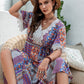 Plus Size Printed Lace Detail Short Sleeve Dress