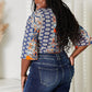 YO Tie Hem V-Neck Three-Quarter Sleeve Blouse