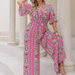 H.R.Z. Plus Size Printed Half Sleeve Wide Leg Jumpsuit