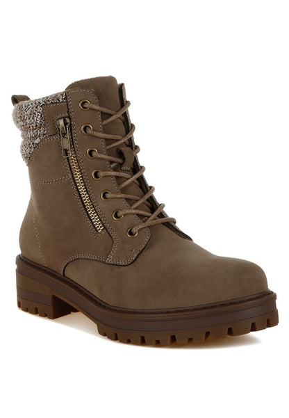 RAG & Co. Mahisha Zip-Up Hiker Boots in Taupe, Black & Beige