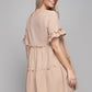 NUVI APPAREL Beige V neck Solid Ruffle Hem Dress
