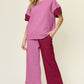 DOUBLE TAKE Full Size Texture Contrast T-Shirt and Wide Leg Pants Set