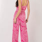 VERY J Printed Pleated Sleeveless Wide Leg Jumpsuit