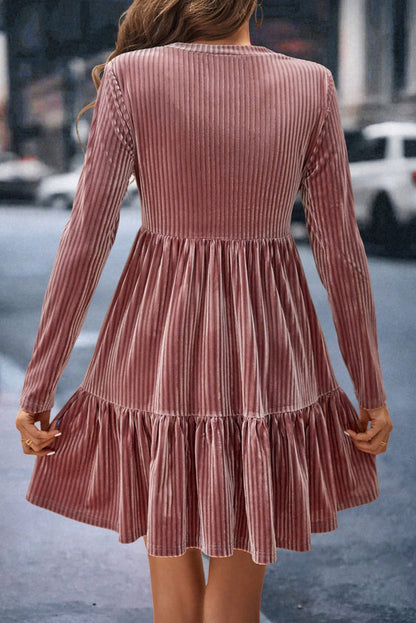 Brown Tie Back Square Neck Velvet Babydoll Dress
