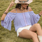 Blue Purple Casual Boho Square Collar Flare Sleeve Top
