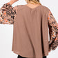 SAGE + FIG Brown Floral Long Sleeve Front Pleated Detail Blouse