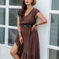Plus Size Ruffled V-Neck Cap Sleeve Midi Dress