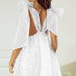 White Applique Tied-Shoulder  V-Neck Mini Cocktail Dress