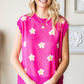 FIRST LOVE Fuchsia Full Size Flower Pattern Round Neck Sweater Vest