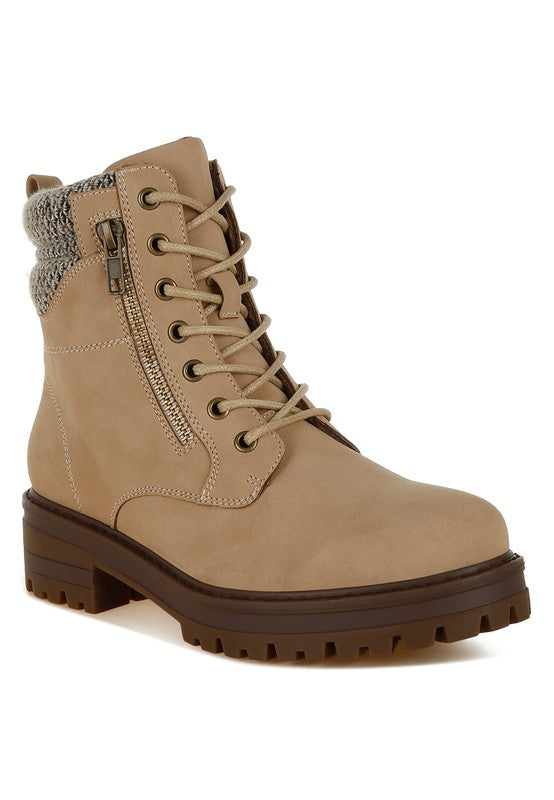 RAG & Co. Mahisha Zip-Up Hiker Boots in Taupe, Black & Beige