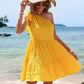 Yellow Tied Single Shoulder Mini Dress