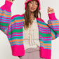 DAVI & DANI Chunky Knit Multi-Striped Open Sweater Cardigan