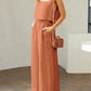 Stylish 2 Piece Square Neck Top and Wide Leg Pants Set