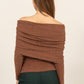 HYFVE Brown Fuzzy Off-the-Shoulder Textured Knit Top
