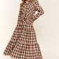 AND THE WHY Brown Plaid Tiered Midi Shirt Dress