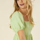 LILOU Light Green Tie Back Dress with Puff Sleeves