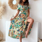 Smocked Printed Off-the-Shoulders Maxi Dress