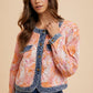 Annie Wear Women's Coral Combo Floral Jacquard Denim Contrast Jacket