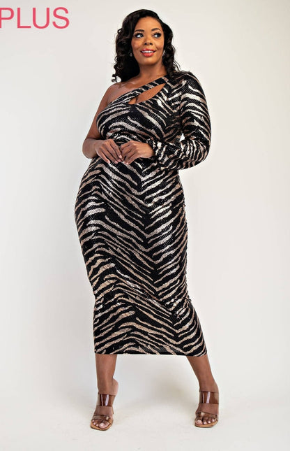 JAYLIN's Plus-size Sequin Knit One-Shoulder Party Dress