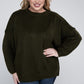 ZENANA Plus Oversized Round Neck Raw Seam Melange Sweater