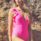 DAVI & DANI Solid Ruffle Sleeve One Piece Swimsuit