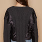 POL Women's Black Cable Knit Quilting Patch V-Neck Sweater