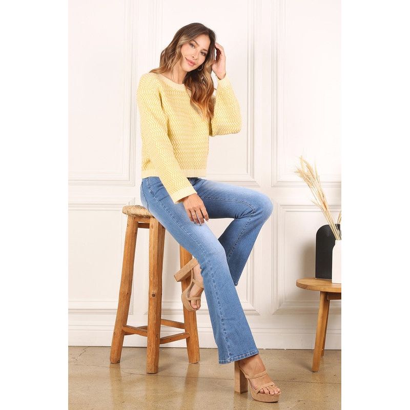 LILOU Herringbone pattern crew neck sweater